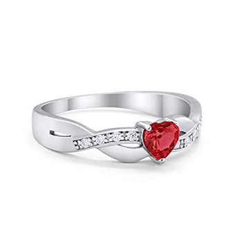 Accent Heart Shape Wedding Ring Simulated Garnet CZ 925 Sterling Silver